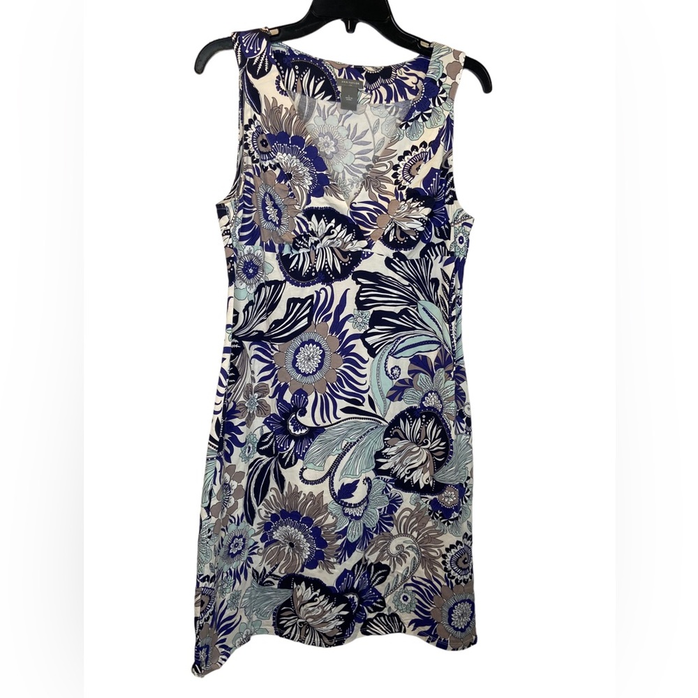 Ann Taylor Dress Large Sleeveless Spring Floral Stretch Cotton Blend Knee Length